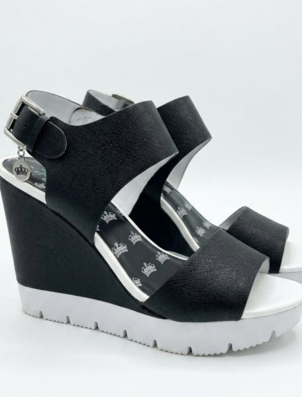 Black Wedge Sandals with White Sole - Women's Fashion Heels